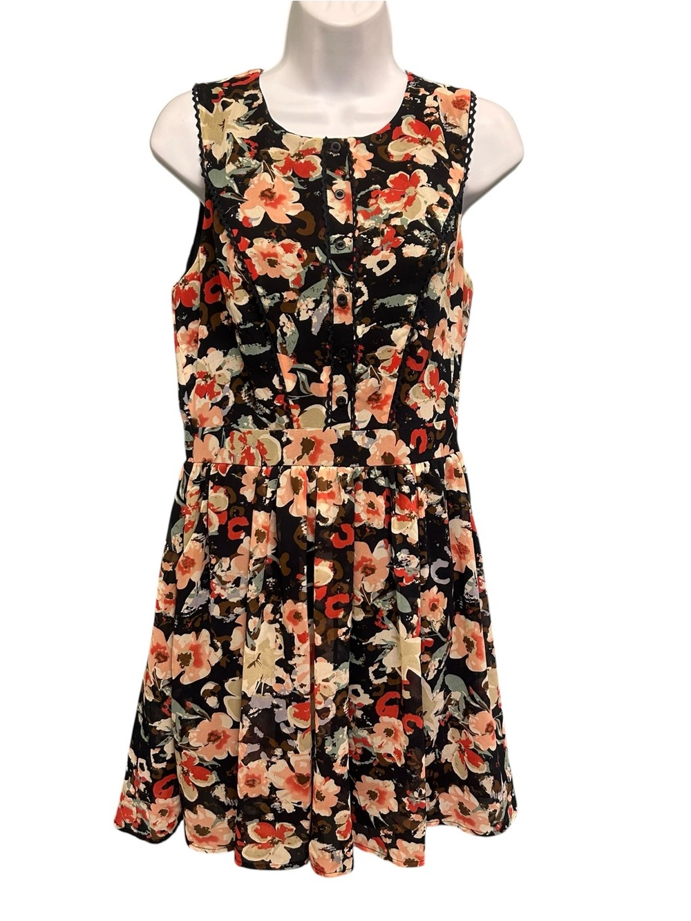 Kismet Black Floral Fit & Flare Dress Size S